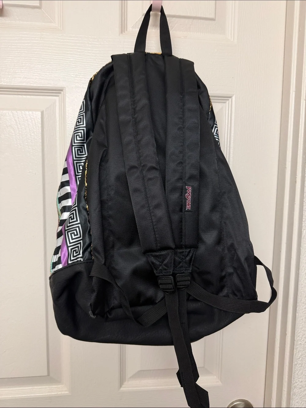 Jansport Black Backpack with Gold, Teal & Purple Accents